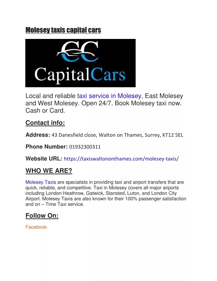 molesey taxis capital cars
