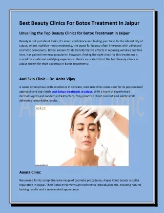 Best Beauty Clinics For Botox Treatment In Jaipur