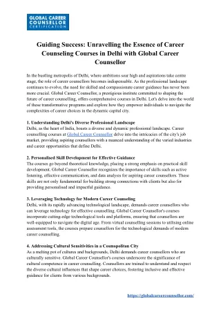 Guiding Success: Unravelling the Essence of Career Counseling Courses in Delhi