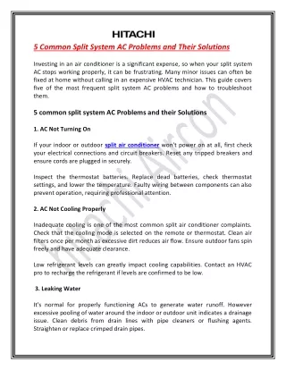 5 common split system AC Problems and their Solutions