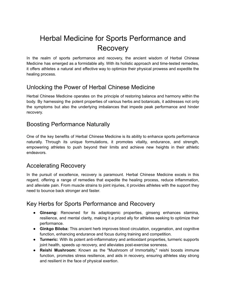 herbal medicine for sports performance