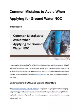 Common Mistakes to Avoid When Applying for Ground Water NOC