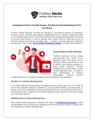 Cracking the Code to YouTube Success The Best YouTube Marketing Firm for Your Brand