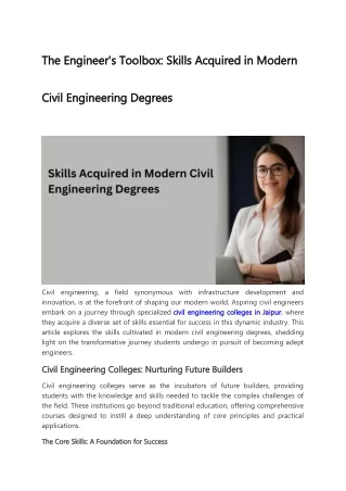 The Engineer's Toolbox Skills Acquired in Modern Civil Engineering Degrees