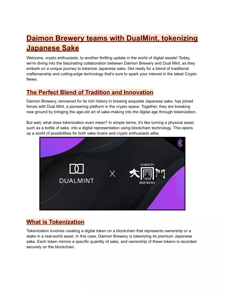 daimon brewery teams with dualmint tokenizing