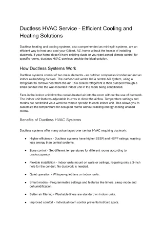 Ductless HVAC Service - Efficient Cooling and Heating Solutions