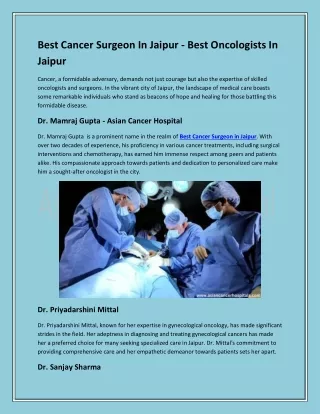 Best Cancer Surgeon In Jaipur