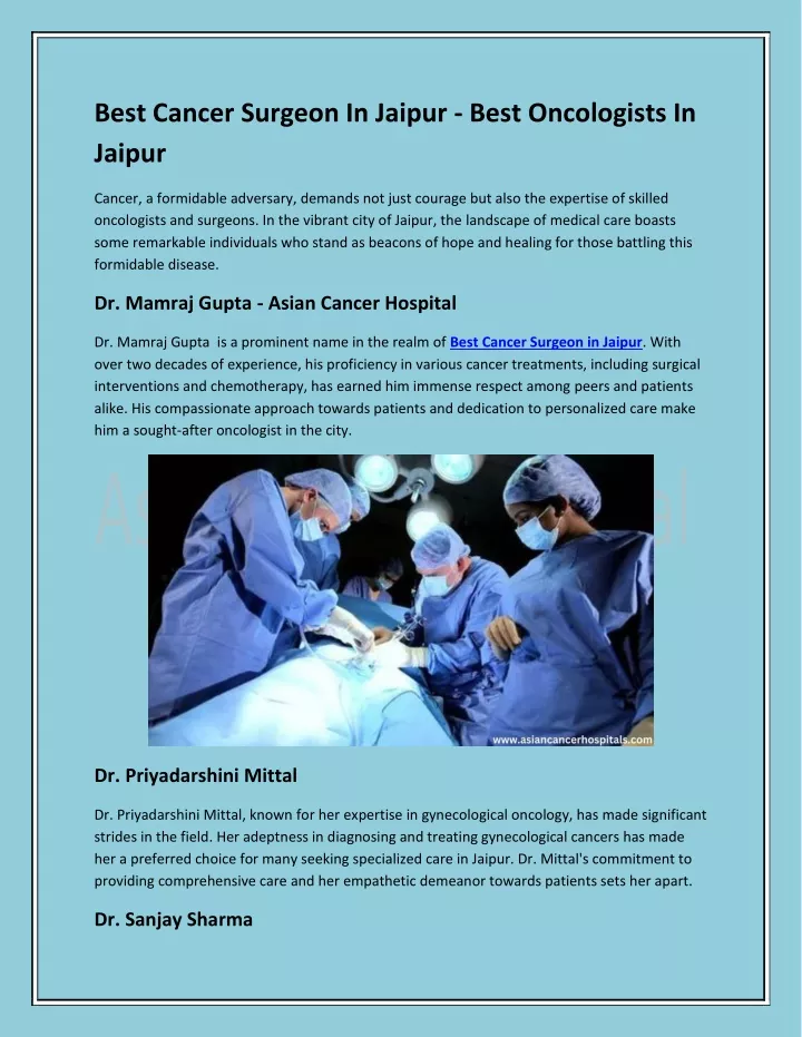 best cancer surgeon in jaipur best oncologists