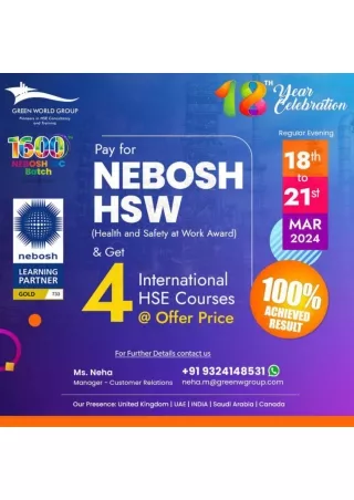 NEBOSH HSW for a Risk-Free Workplace Learn with Green World Group Mumbai