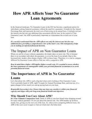 How APR Affects Your No Guarantor Loan Agreements-1