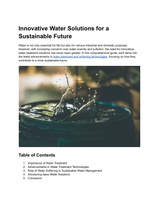 Innovative Water Solutions for a Sustainable Future