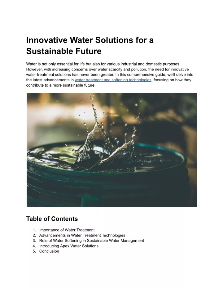 innovative water solutions for a sustainable