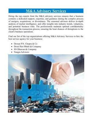 Top Exclusive M&A Advisory Services