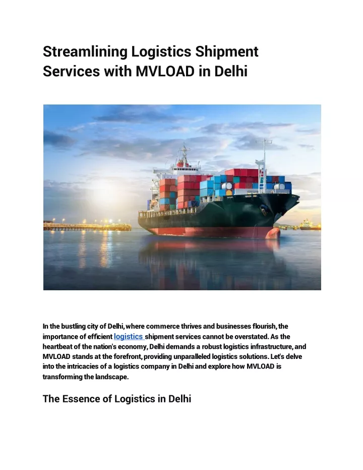 streamlining logistics shipment services with mvload in delhi