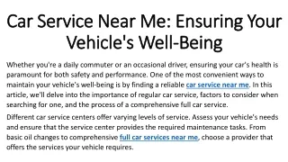 Car Service Near Me Ensuring Your Vehicle's Well-Being