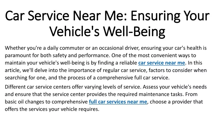 car service near me ensuring your vehicle s well being