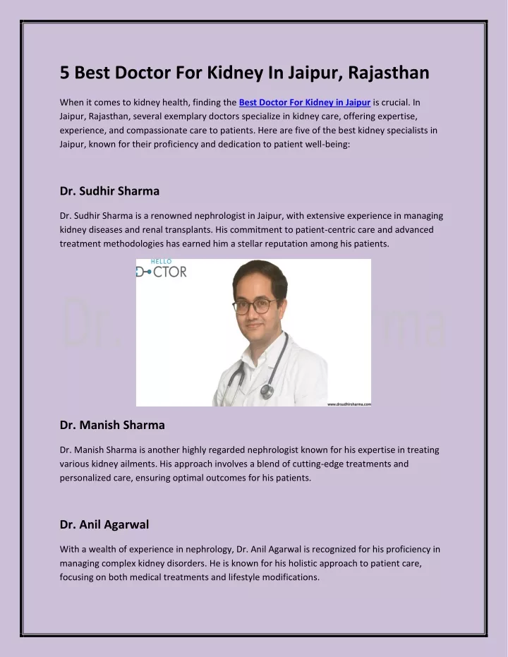 5 best doctor for kidney in jaipur rajasthan