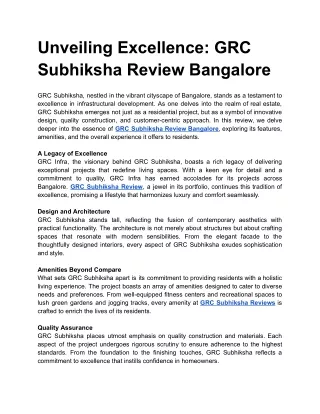 Unveiling Excellence_ GRC Subhiksha Review Bangalore