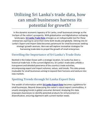 Utilizing Sri Lanka's trade data, how can small businesses harness its potential for growth