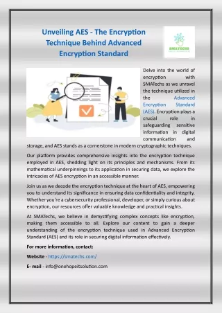 Unveiling AES - The Encryption Technique Behind Advanced Encryption Standard