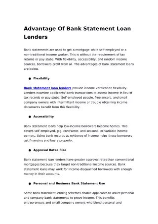 Advantage Of Bank Statement Loan Lenders