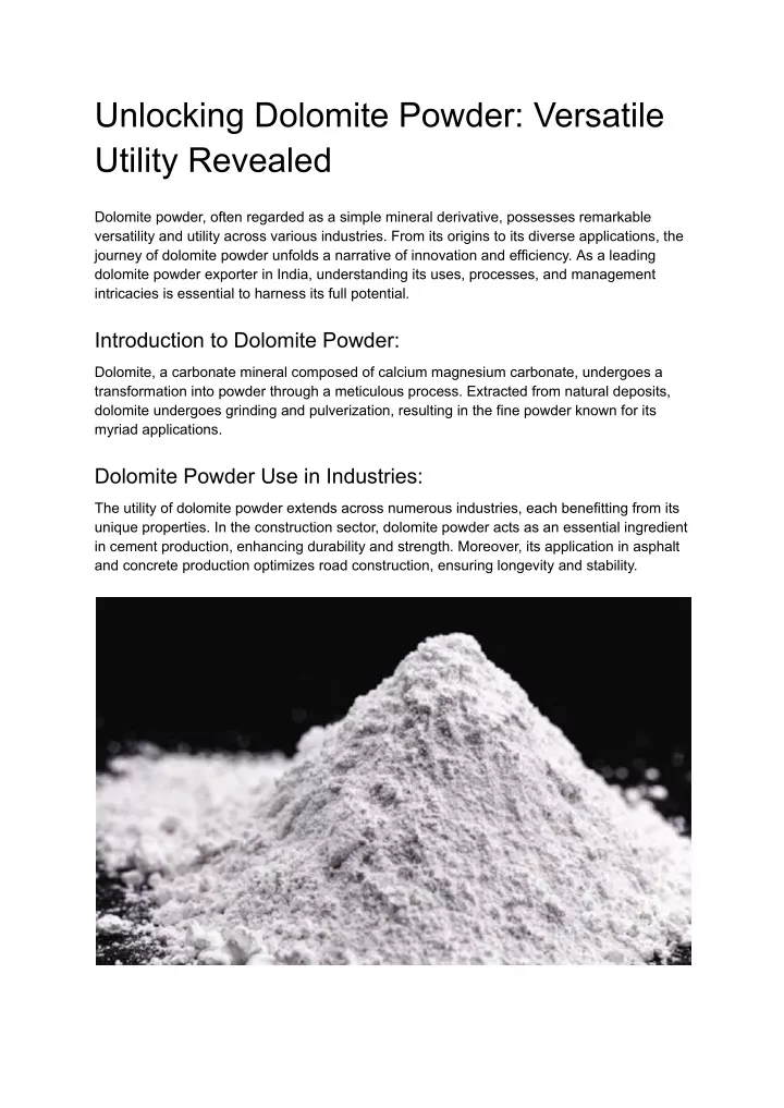 unlocking dolomite powder versatile utility