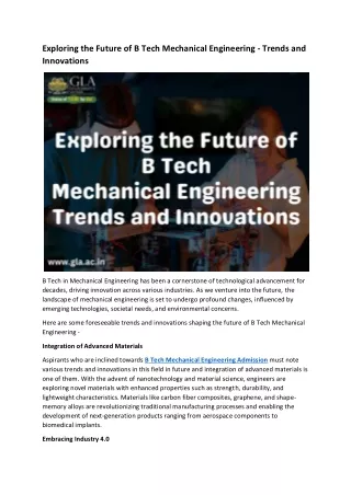 Exploring the Future of B Tech Mechanical Engineering - Trends and Innovations