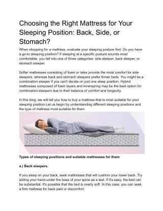 Choosing the Right Mattress for Your Sleeping Position_ Back, Side, or Stomach