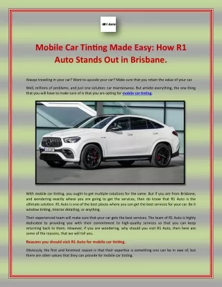Mobile Car Tinting Made Easy - How R1 Auto Stands Out in Brisbane.