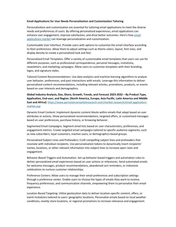 email applications for user needs personalization