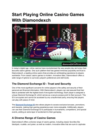 Start Playing Online Casino Games With Diamondexch