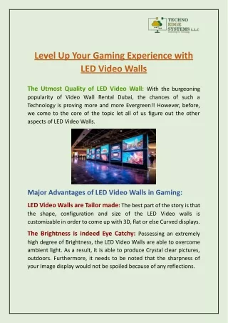 Level Up Your Gaming Experience with LED Video Walls