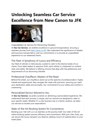 Unlocking Seamless Car Service Excellence from New Canon to JFK
