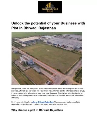 Unlock the potential of your Business with Plot in Bhiwadi Rajasthan