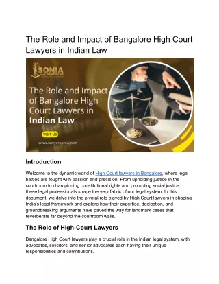 The Role and Impact of Bangalore High Court Lawyers in Indian Law