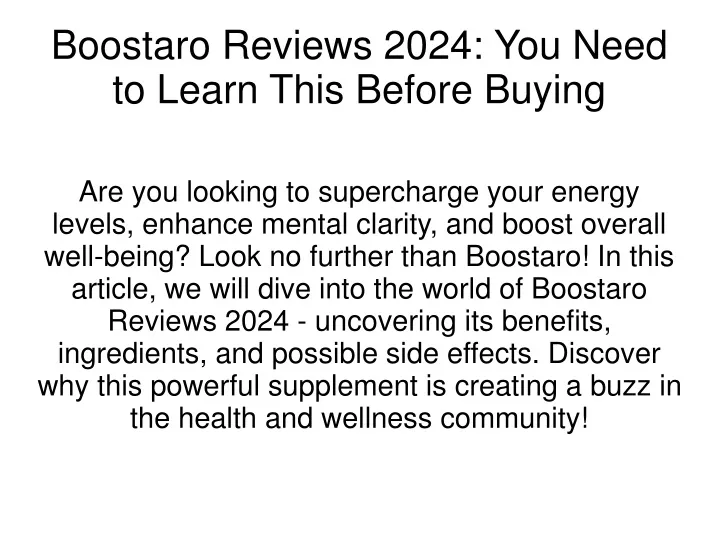 boostaro reviews 2024 you need to learn this