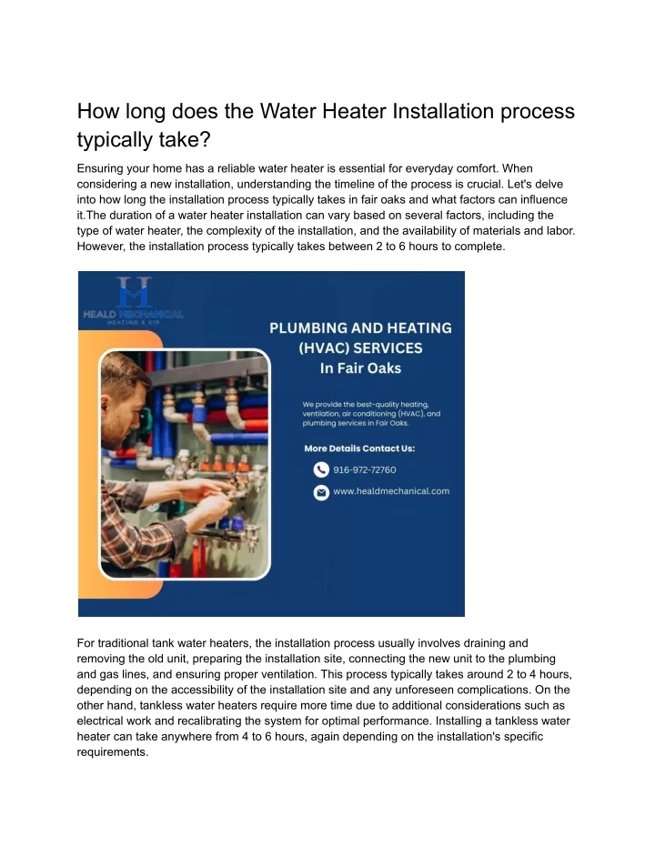 how long does the water heater installation