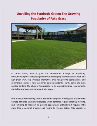 Unveiling the Synthetic Green: The Growing Popularity of Fake Grass