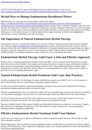 Advanced Endometriosis Herbal Treatment Bundall (07) 5539 9798