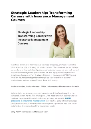 Strategic Leadership Transforming Careers with Insurance Management Courses