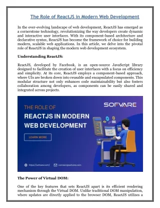 The Role of ReactJS in Modern Web Development