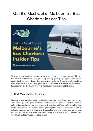 Get Insider Knowledge for Melbourne's Bus Charters: Insider Tips