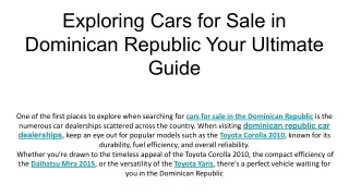 Exploring Cars for Sale in Dominican Republic Your Ultimate Guide