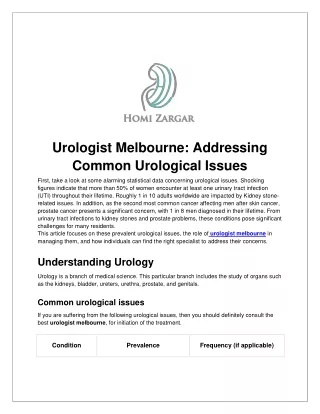 Urologist Melbourne- Addressing Common Urological Issues