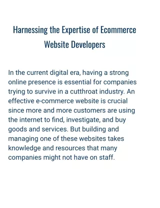 Harnessing the Expertise of Ecommerce Website Developers