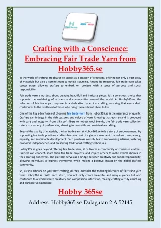 Crafting with a Conscience Embracing Fair Trade Yarn from Hobby365.se