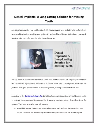 Dental Implants A Long-Lasting Solution for Missing Teeth