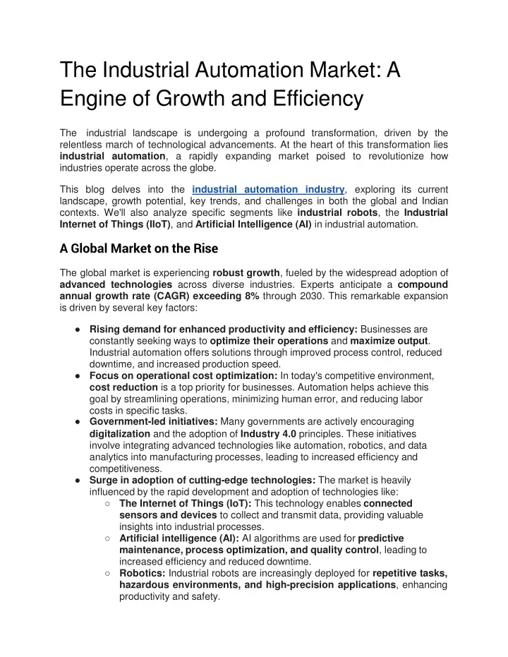 the industrial automation market a engine of growth and efficiency