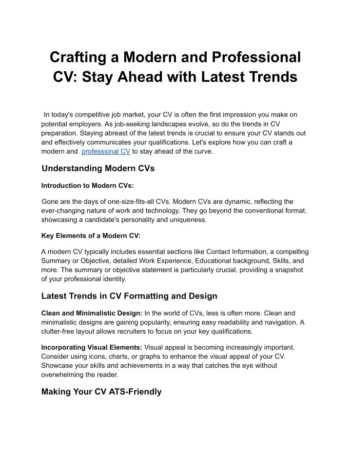 crafting a modern and professional cv stay ahead