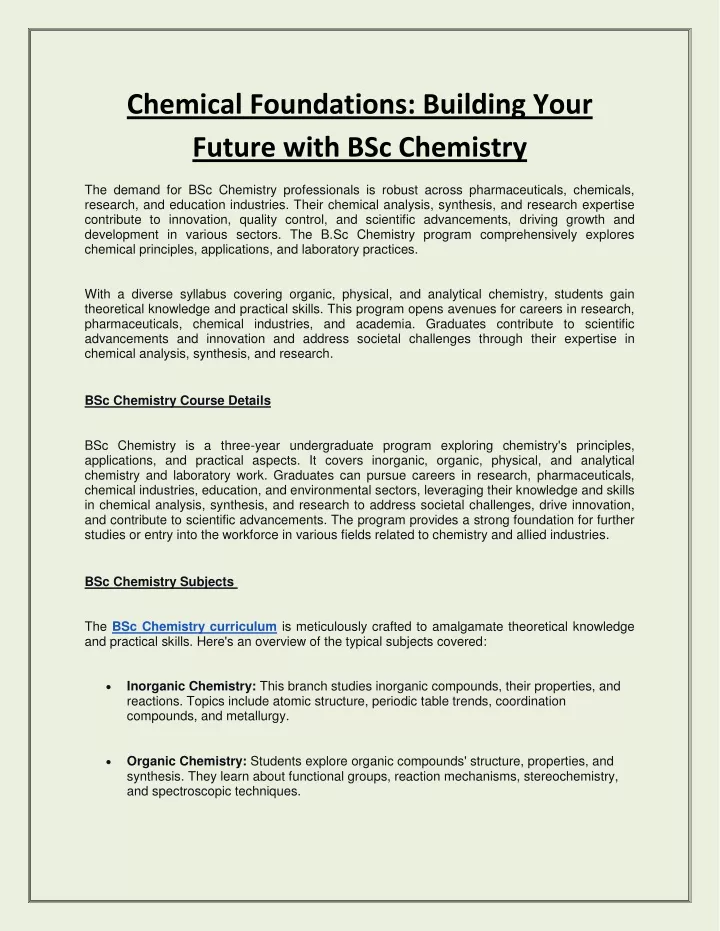 chemical foundations building your future with